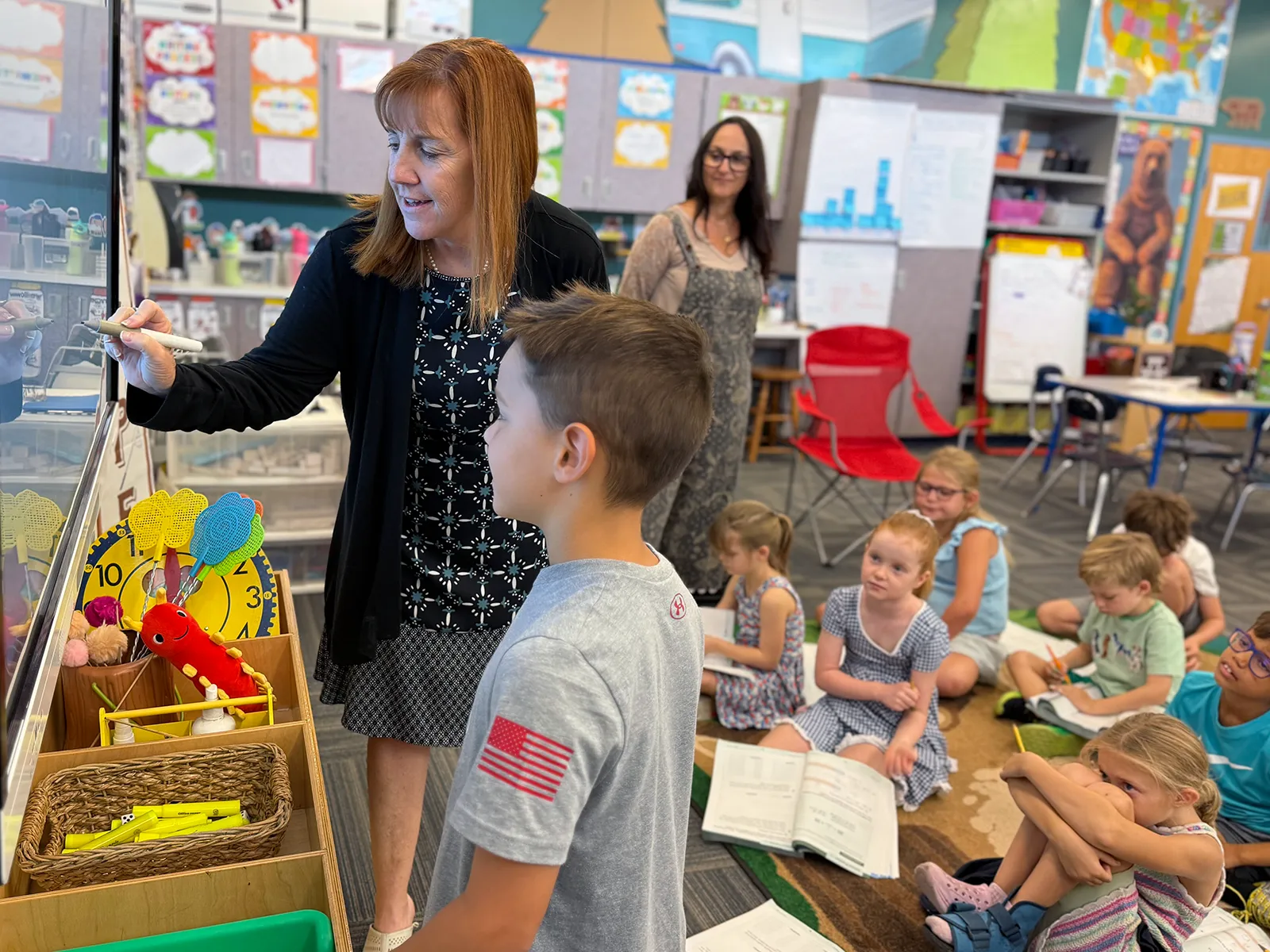 summit-elementary-small-class-learning Summit elementary students learning with their teacher in a small classroom setting.