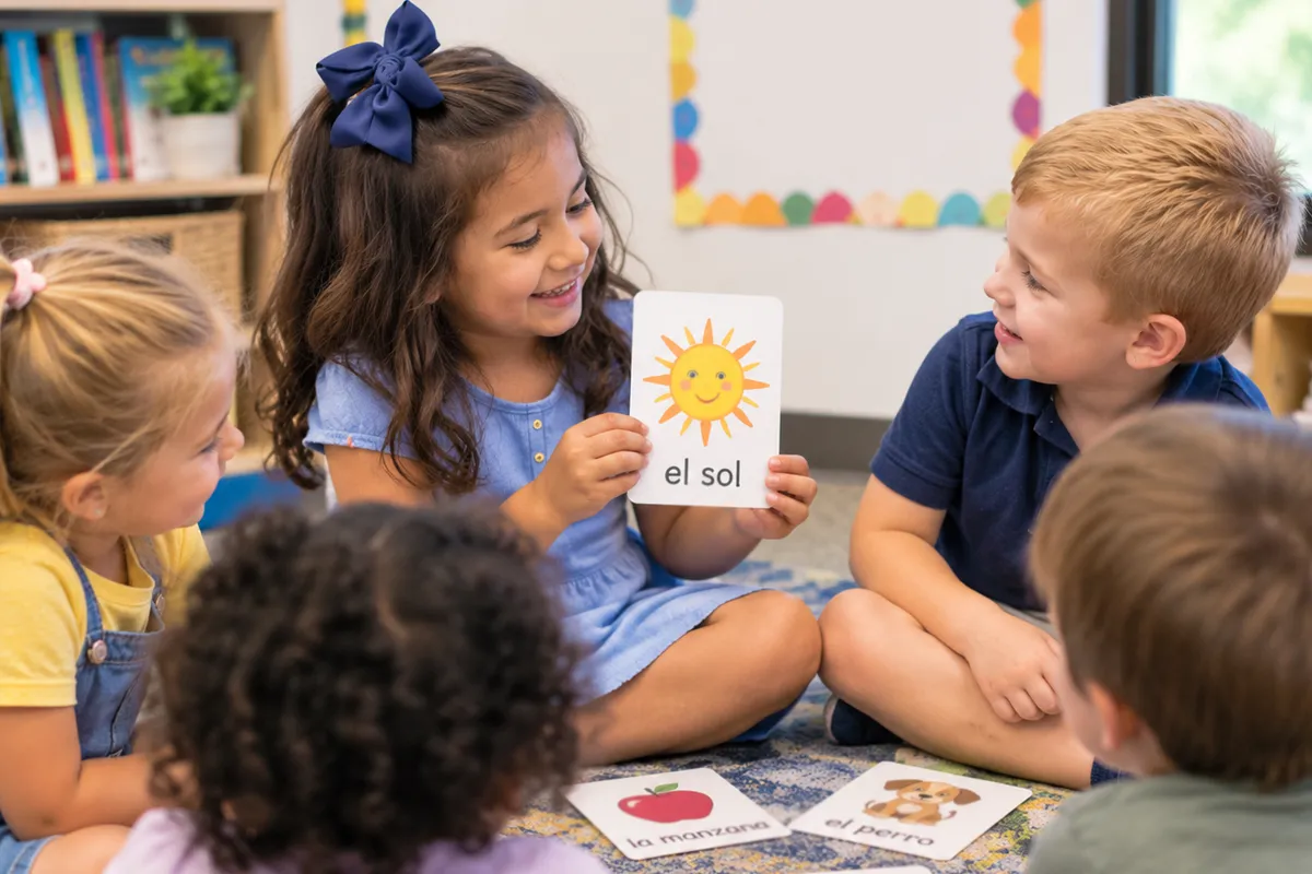 Preschool students learning Spanish together at Summit School.