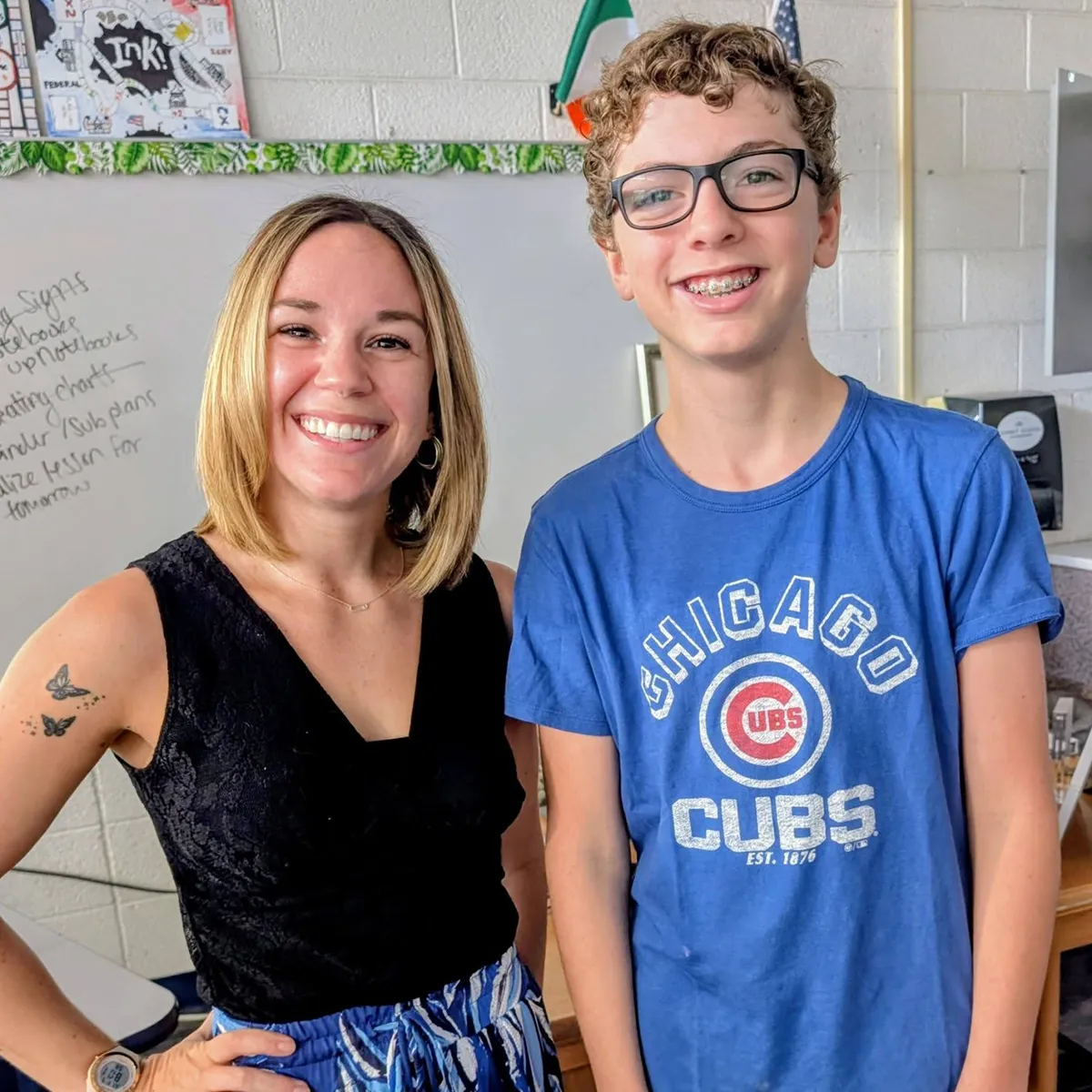 Summit Middle School teacher and student together in a classroom.