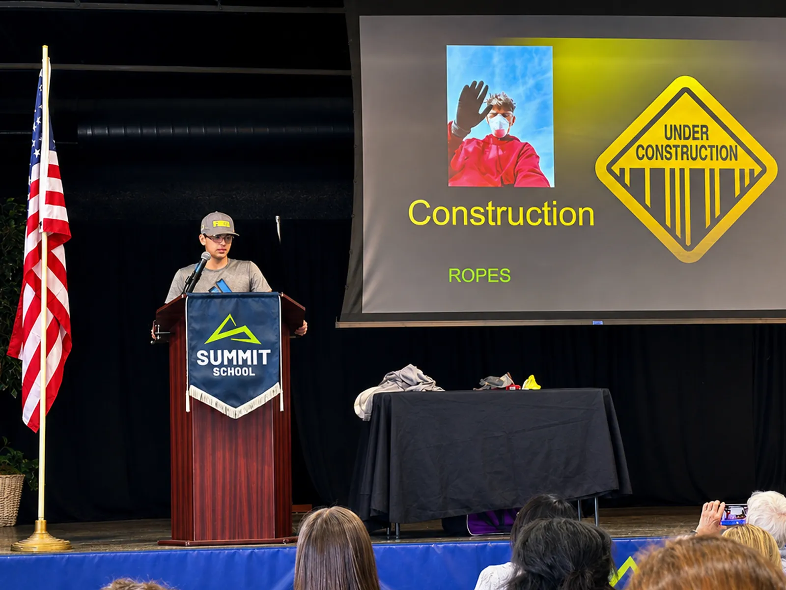 Summit eighth-grade student presenting his ROPES capstone project.