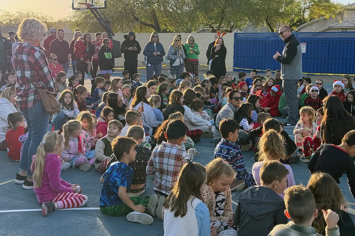summit-school-community-gathering Summit students, teachers, and families gathered together for a school community event.