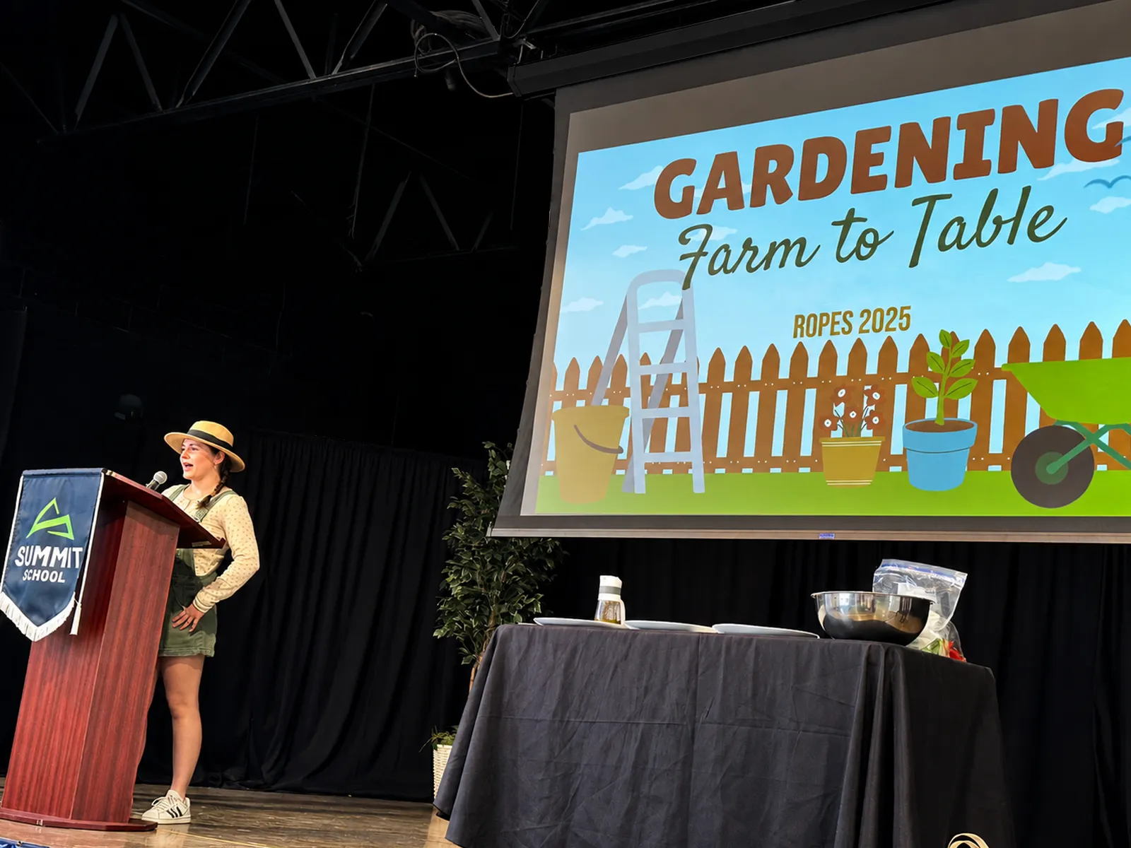Summit School eighth-grade student presenting her ROPES Program project on gardening.