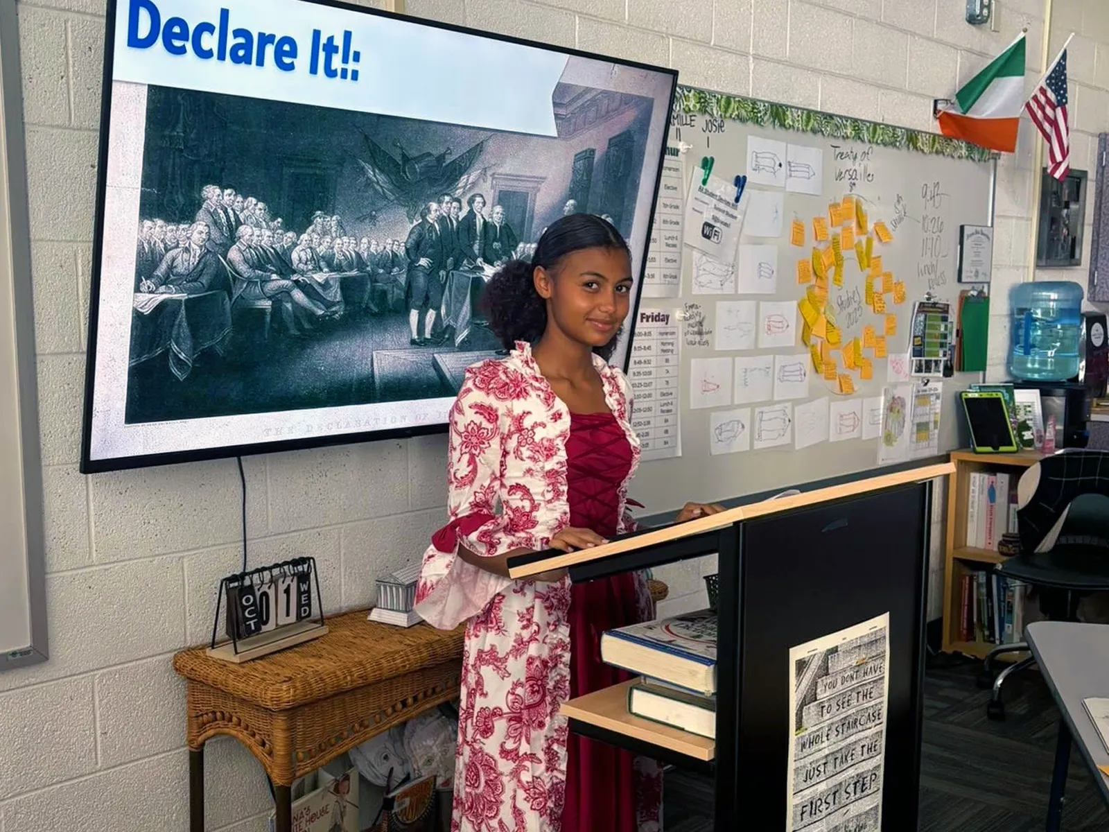summit-school-student-classroom-presentation Summit School student presenting to classmates during a classroom lesson.