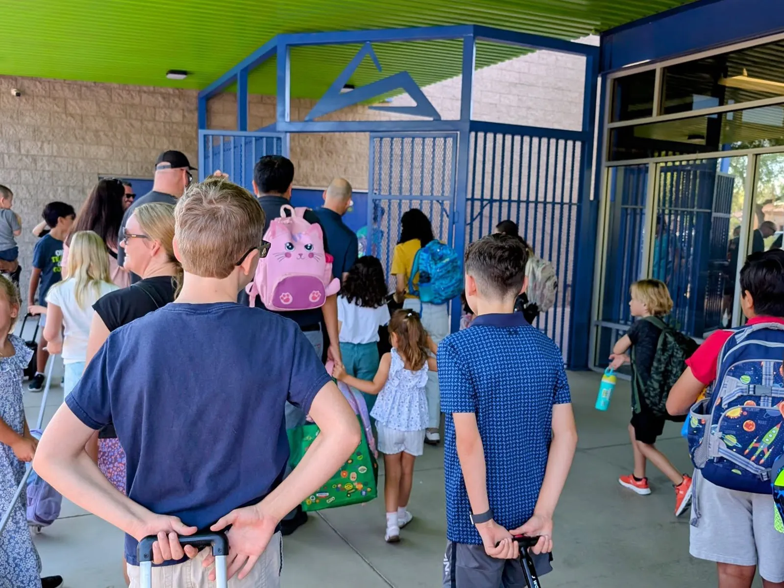 summit-school-students-arriving-campus Summit School students and families arriving on campus at the start of the school day.
